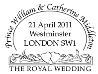 Royal wedding postmark with text as below.