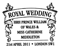 Royal Wedding postmark with text as below.