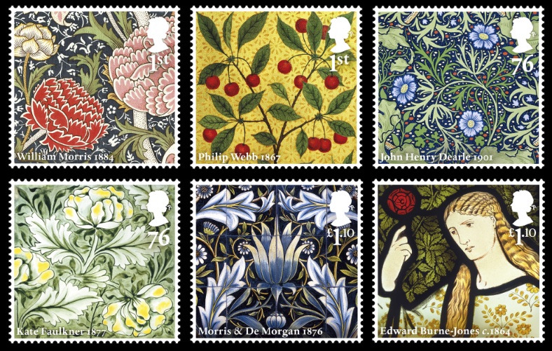 Set of 6 William Morris stamps .