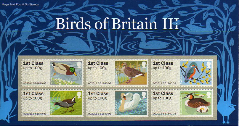 Image of actual birds 3 stamps in carrier.