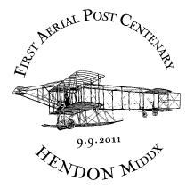 Postmark illustrated with an early biplane.