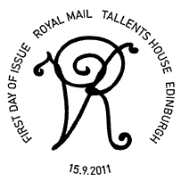 Postmark showing VR monogram as on postboxes.