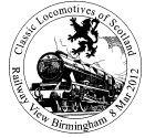Postmark showing steam locomotive and Scottish Lion.