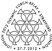Postmark showing part of Olympic Torch.