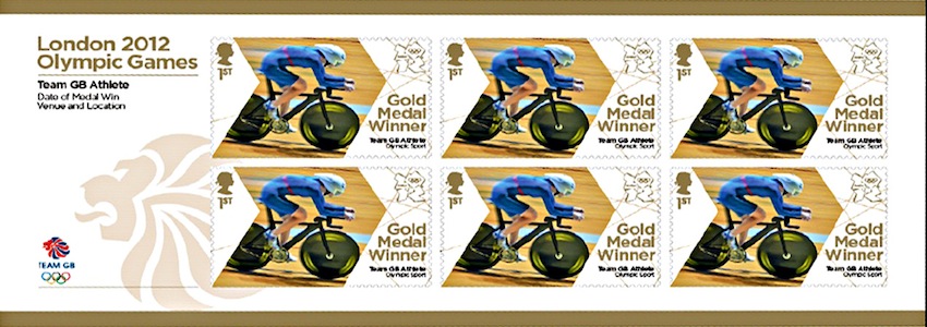 Miniature sheet of 6 Olympic Gold Medal winner stamps.
