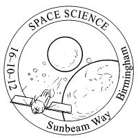 Postmark showing planets and sace explorer.