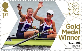 Gold medal stamp rowing women's pairs  Helen Glover and Heather Stanning. 