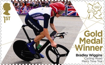 Gold medal stamp cycling men's time trial Bradley Wiggins.
