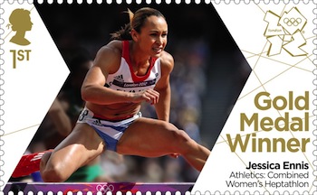 Gold medal stamp Athletics women's heptathon Jessica Ennis.
