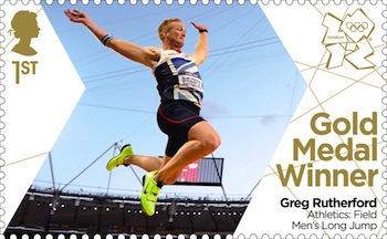 Gold medal stamp athletics Men's Long jump Greg Rutherford.