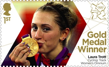 Gold medal stamp Cycling Women's Omnium Laura Trott.
