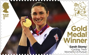 Gold medal stamp Cycling - Track :  Women's C5 Pursuit Sarah Storey.