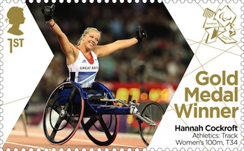 Gold Medal Stamp Athletics: Women's T34 100m Hannah Cockroft.