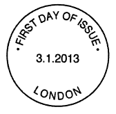 Official non-pictorial FD postmark for 3 January 2013.