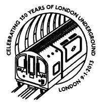Postmark showing London Underground train exiting tunnel.