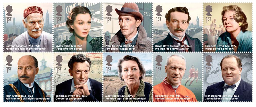 Set of 10 stamps featuring Great Britons stamps.