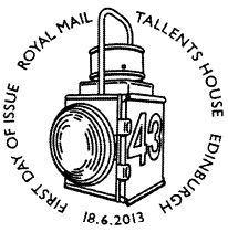 official first day postmark showing a railway lamp.