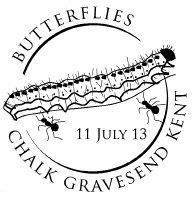 Postmark showing a caterpillar.