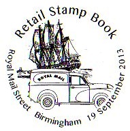 Postmark showing sailing ship and postvan.