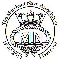 Postmark showing badge of the Merchant Navy Association.