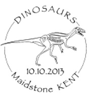 Postmark showing dinosaur.