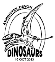 Postmark showing dinosaur.