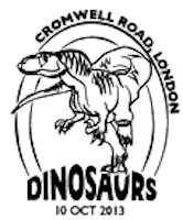 Postmark showing dinosaur.