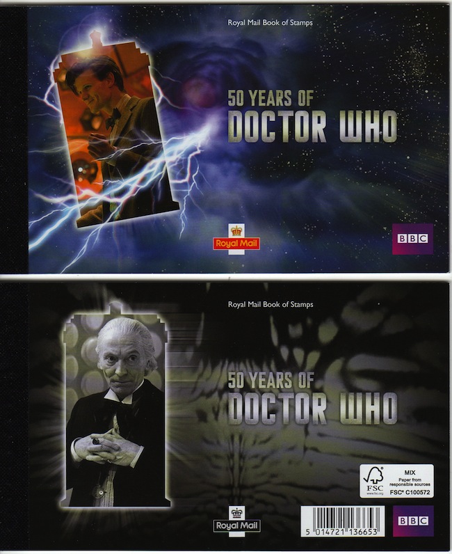 Covers of Dr Who prestige stamp book.