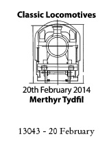 Postmark showing head-on view of locomotive.