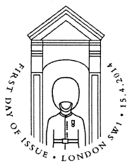 Buckingham Palace first day postmark showing military guard.