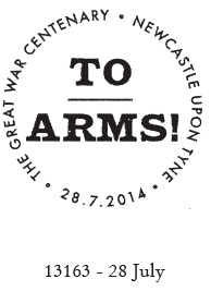 Postmark with text 'To Arms!'.