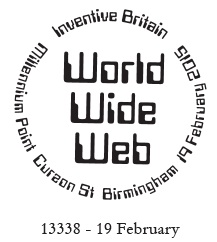 World Wide Web postmark for Inventuve Britain stamps.