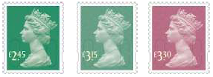Three more new Machin Definitive stamps for new postage rates.