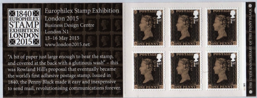 Retail booklet of 6 x 175th Anniversary of Penny Black stamps.