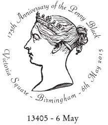 Victoria Square Birmingham postmark showing profiile of Queen Victoria.