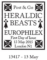 Europhilex first day postmark for Heraldic Beasts.