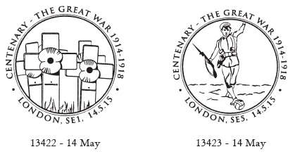 Postmarks showing Remembrance Poppies and Infantryman.