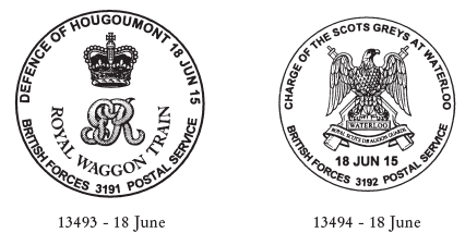 Two BFPO postmarks for Waterloo Anniversary.