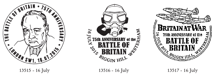 Three postmarks for Battle of Britain anniversary stamps. 