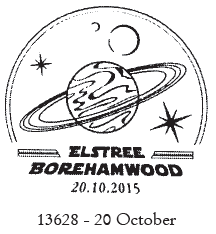 Postmark showing planets and stars.