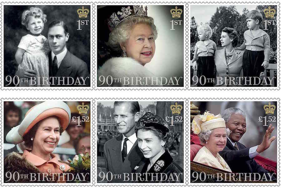 Setof stamps marking the 90th Birthday of Queen Elizabeth II.