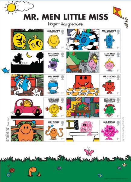 Mr Men and Little Misses Generic Smilers Stamp Sheet.
