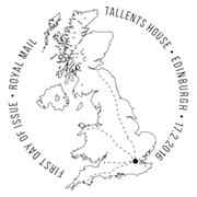 Postmark showing Post Roads map of the UK.