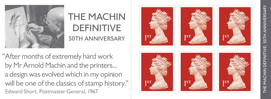 6 x 1st class retail booklet, Machin anniversary.