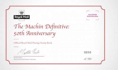 Inside cover of Machin Anniversary Limited edition psb.