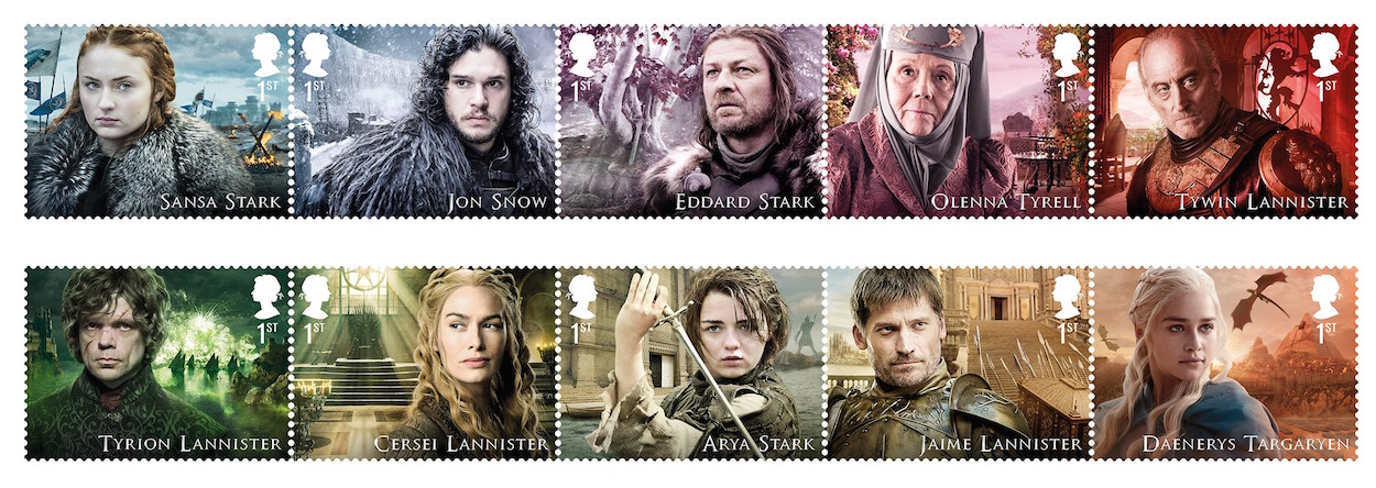Game of Thrones set of 10 stamps.