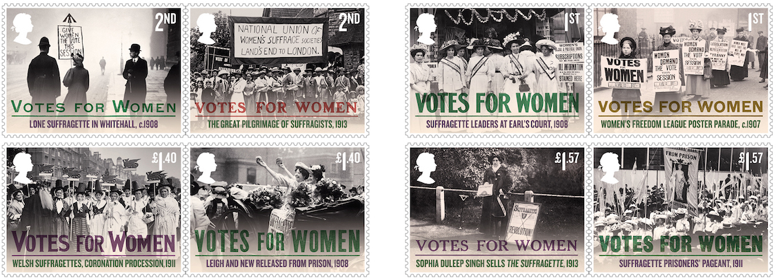 Set of 8 stamps marking the centenary of granting votes for women..