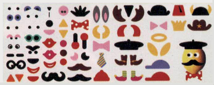 sheet of 76 nose, eye, hat, hair, feet, etc, stickers