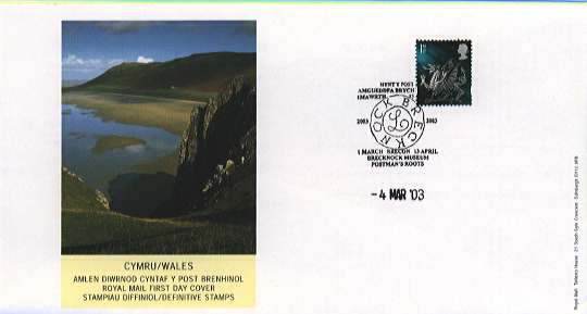 Wales 1st class reprint with Brecknock Museum Postman's Roots postmark