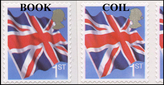comparison of booklet and coil Union Flag stamps.